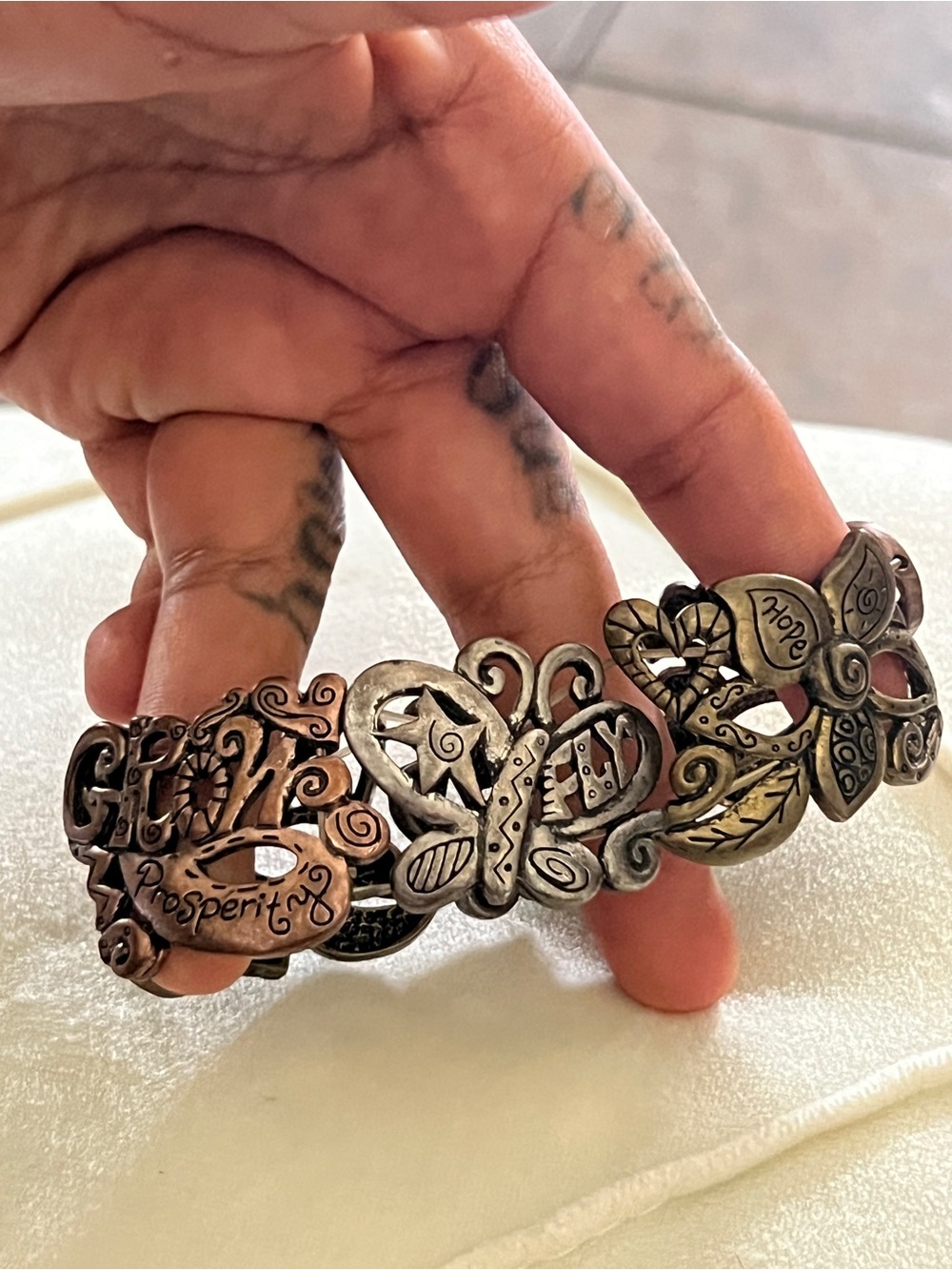 Handcrafted Silver-Tone Inspirational Link Bracelet - Hope & Prosperity